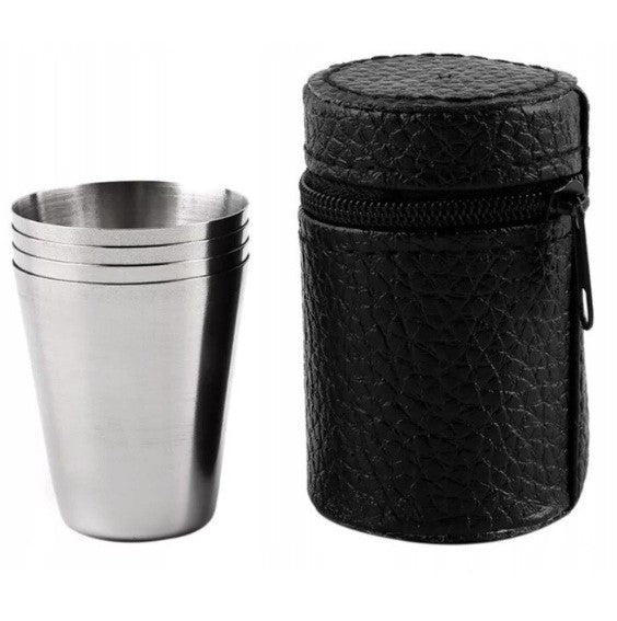 Set 6 pahare shot inox, Zola®, in suport teaca de piele sintetica, 30 ml, argintii Set 6 pahare shot inox, Zola®, in suport teaca de piele sintetica, 30 ml, argintii